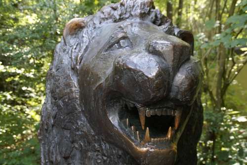 Lion Metal Tooth Baring Teeth Brass Bronze Statue