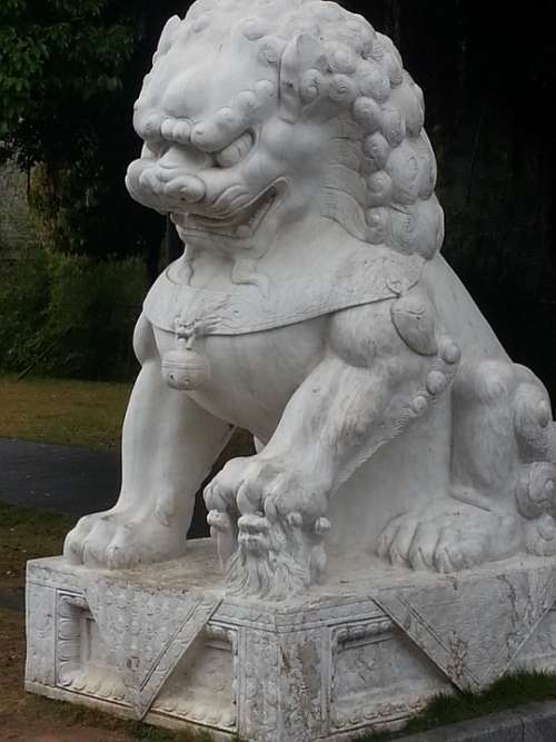Lion Stone Statue China Asia White Religion