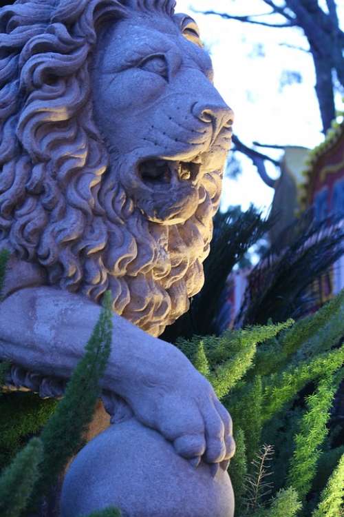 Lion Statue Regal Garden Statue Blue Hour Sentry