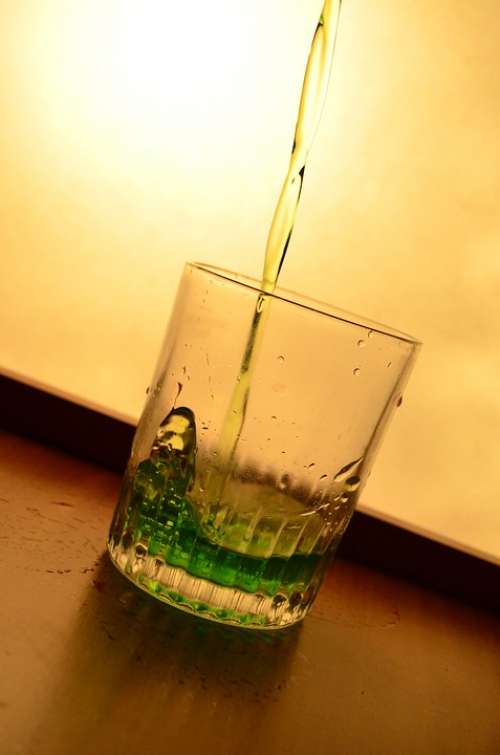 Liquid Green Juice Glass Splash Pouring Alcohol
