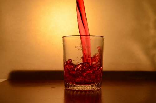 Liquid Red Juice Glass Splash Pouring Alcohol