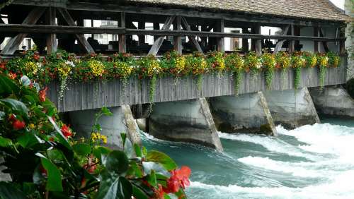 Lock Aare Thun Switzerland Pedestrian Bridge