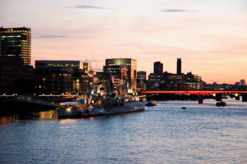 London The Waterfront Twilight Night