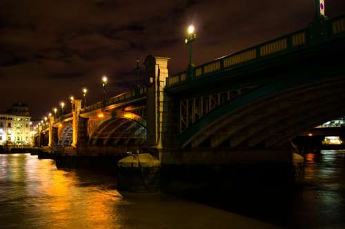 London Bridge Water River Night Urban