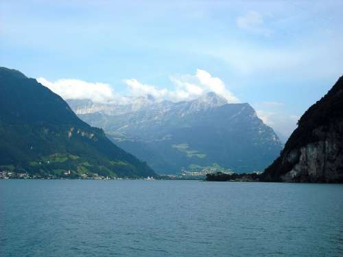Lucerne Swiss Switzerland Lake Mountains Clouds