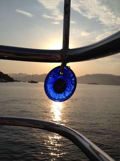 Lucky Charm Greece Turkey Water Boat Sunset Blue