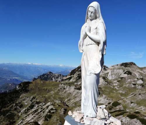 Madonna Statue Mountain Small Dolomites Veneto