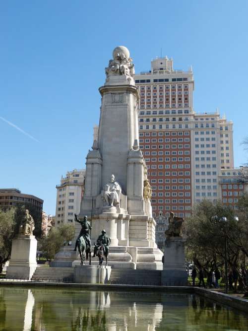 Madrid Spain Monument Space Statue Cervantes Poet