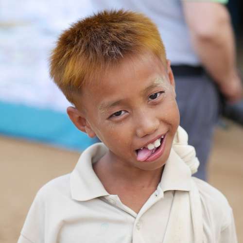 Making A Face Boy Child Burma Myanmar