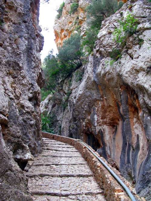 Mallorca Hiking Away Rock Gradually Stairs Stone