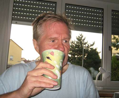 Man Face Breakfast Cup Coffee Drink Amazed
