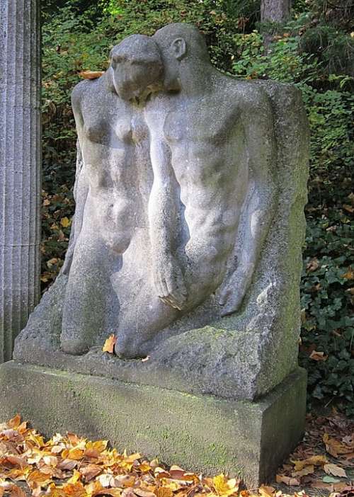 Man Woman Pair Stone Tombstone Love Rest Figure
