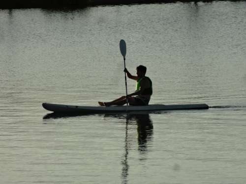 Man Kayak Lake Water Sport Kayaking Activity