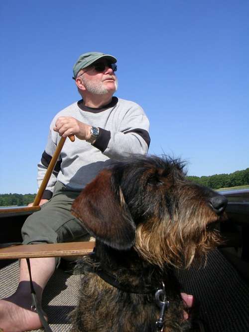 Man Dog Sky Canoeing Freedom Friends Dachshund