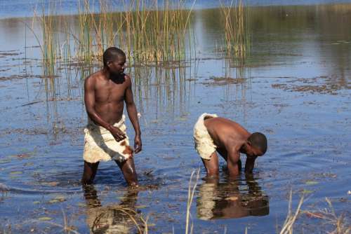 Man Human Work Flus Water Black Africa Namibia