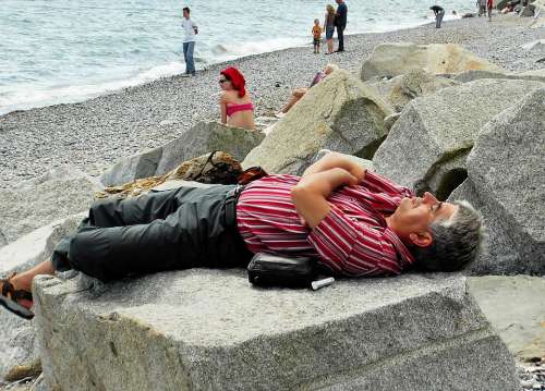 Man Beach Concerns Rest Click Rügen Sassnitz