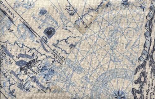 Map Nautical Vintage Fabric Blue Navy Texture