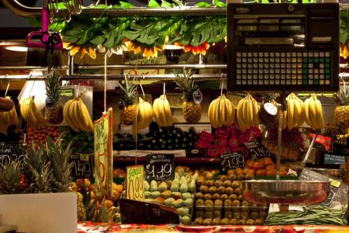 Market Spread Fruit Vegetables Bananas Pineapple