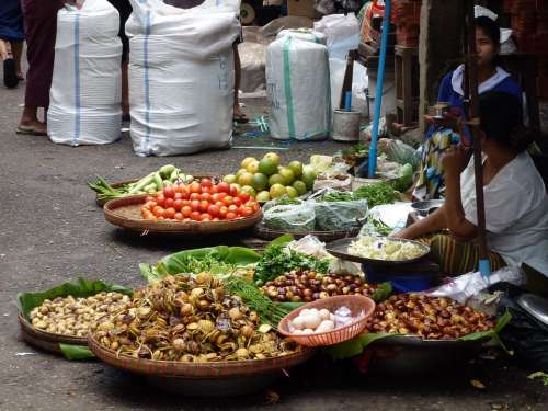 Market Traditional Asia Vegetables Fruit Burma