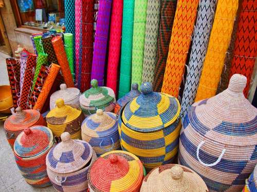 Market Baskets Matting Colorful Color Spain Weave