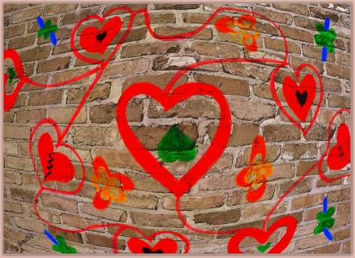 Masonry Graffiti Art Colorful Heart