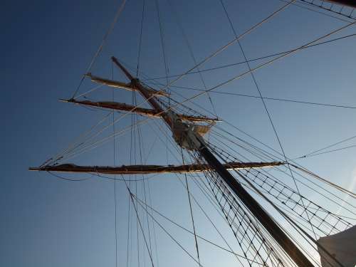Mast Ship Sailing Rigging Sky Blue Sky Tall