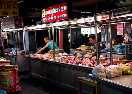 Meat Seller Warorot Market Chiang Mai North Thailand