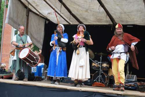 Medieval Music Band Drum Perform