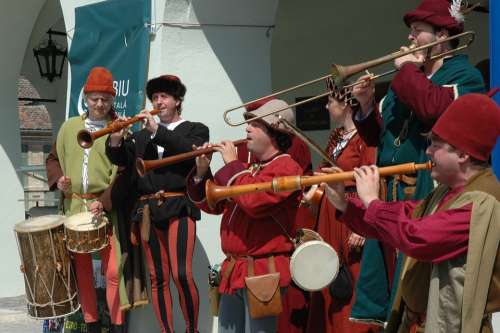 Medieval Band Singing Instruments Drums Trumpet