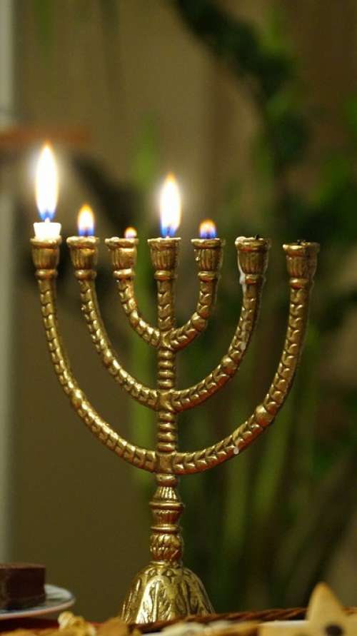 Menorah Burning Jewish Candle Bible Light