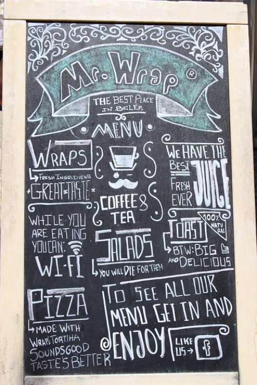 Menu Chalkboard Restaurant Cafe Wrap Coffee Food