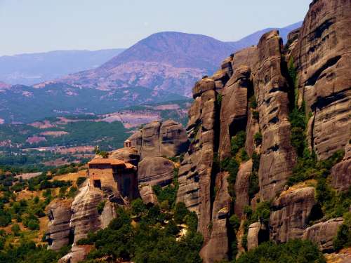 Meteora Mountain Landscape Monastery Greece Stone