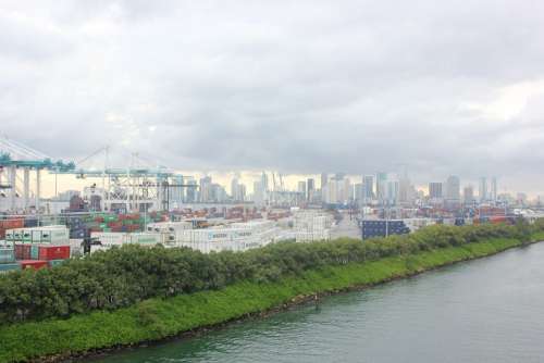 Miami Harbor Port Water Cargo Freighters