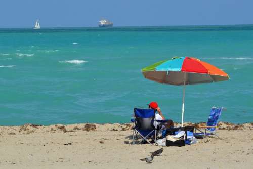 Miami Beach Florida Beach Sea Relax Parasol
