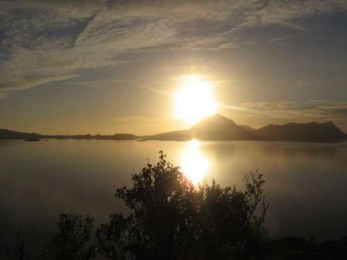 Midnight Sun Sunrise Sunset Water Norway Sea