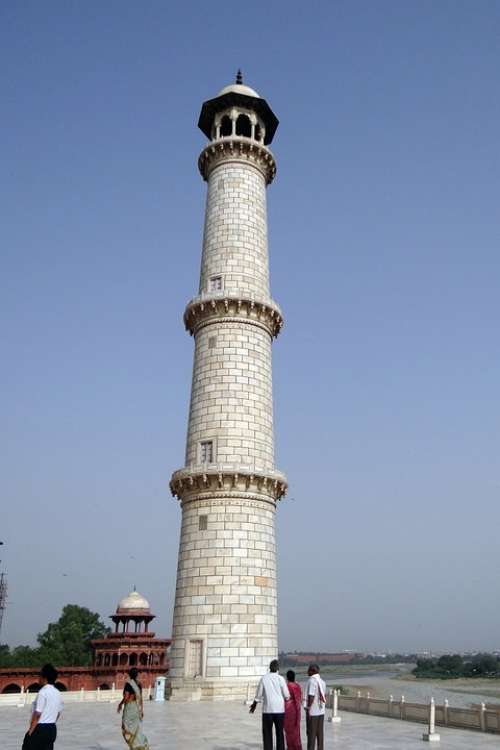 Minaret Taj Mahal Yamuna River Agra India