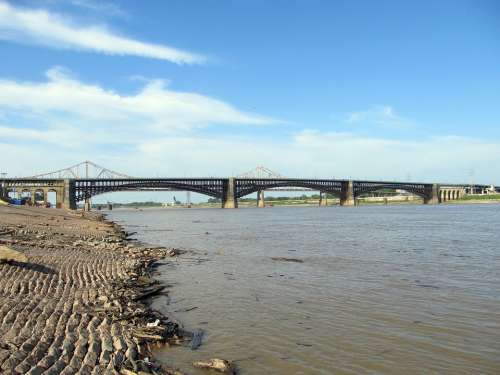 Mississippi River Riverbank Levee Bridge Driftwood