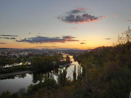 Moldova River Landscape Twilight Sky Afterglow