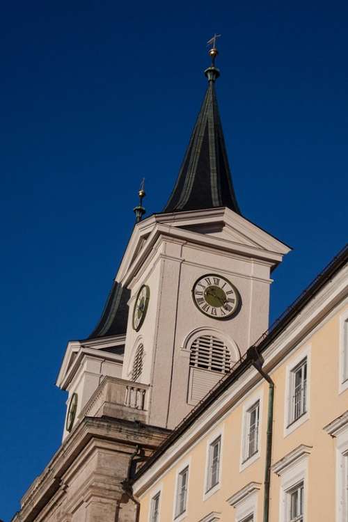 Monastery Church Steeples Pointed Clock Tower