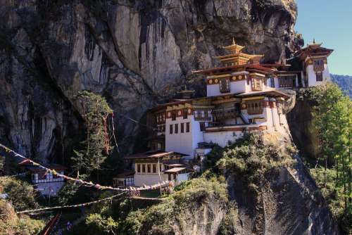 Monastery Tiger Nest Buddhists Mountain Steep Slope