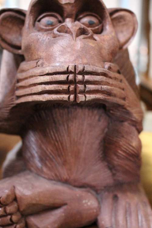Monkey Sculpture Carving Speaking Speak No Evil