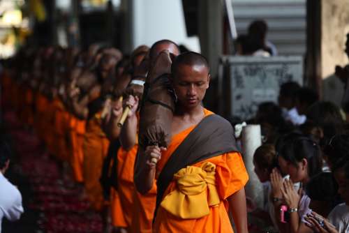 Monks Buddhists Walk Tradition Ceremony People