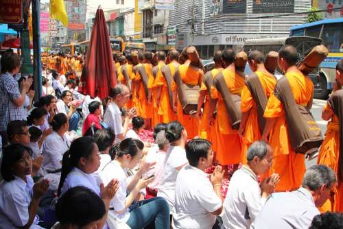 Monks Buddhism Buddhists Monks Walking Ceremony