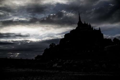 Mont St-Michel France Normandy Abbaye Sunset Dark