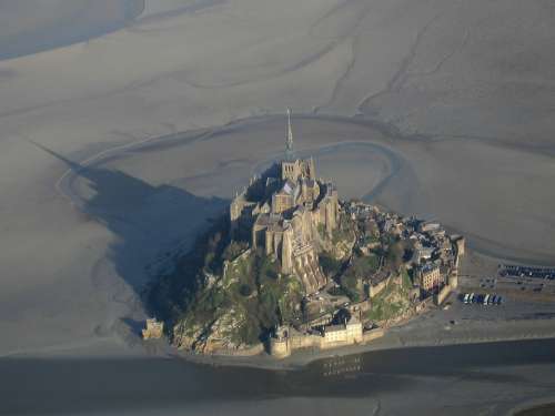 Mont-St-Michel Normandy Twilight France Aerial View