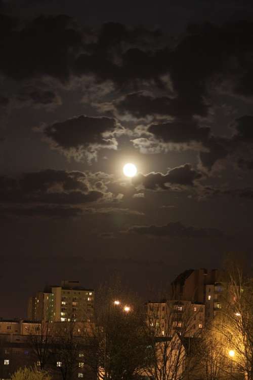 Moon The Fullness Of Night Buildings Osiedle