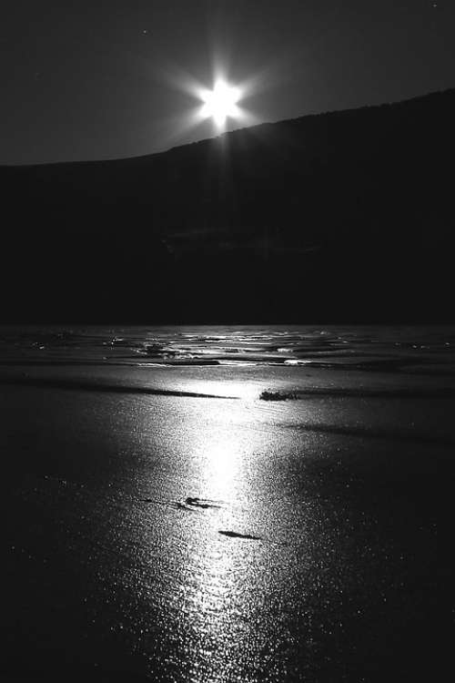 Moon Reflection Beach Black And White Sand Beach