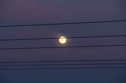 Moon Nature Power Lines Night Sky Night