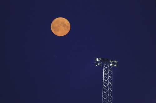 Moon Yellow Orange Blue Antenna Sky Night