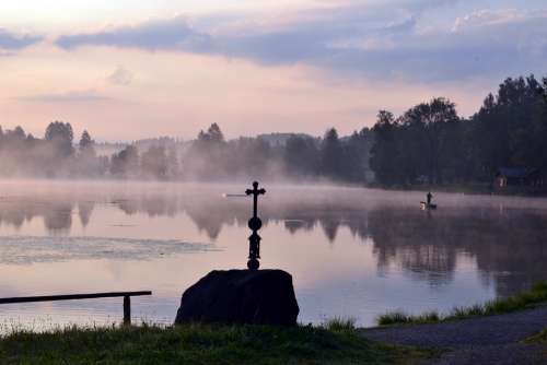 Morning Bayersoien Bavaria Lake Foggy Fog Mood